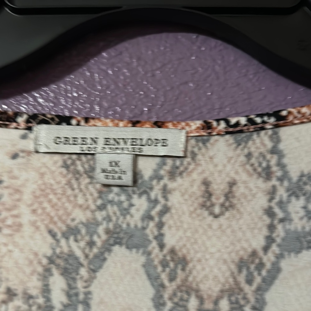 Green Envelope Beige and Gray Snake Print Blouse